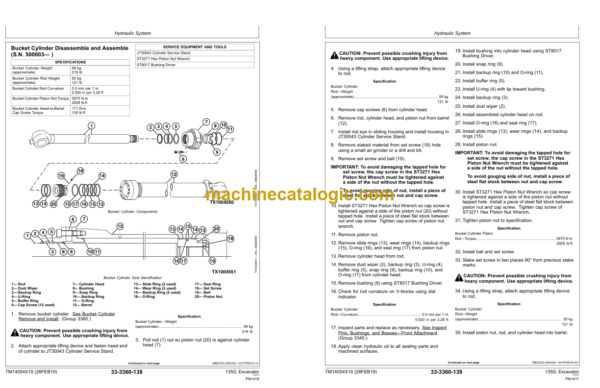 John Deere 135G Excavator Repair Technical Manual (TM14054X19)