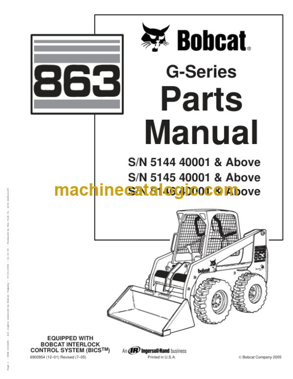 Bobcat 863 G-Series Skid Steer Loader Parts Manual