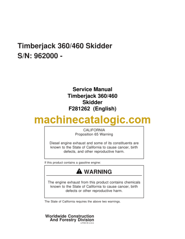 Timberjack 360 460 Skidder Service Manual SN 962000 -