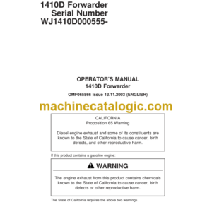 Timberjack 1410D Forwarder Operators Manual (SN WJ1410D000555-)