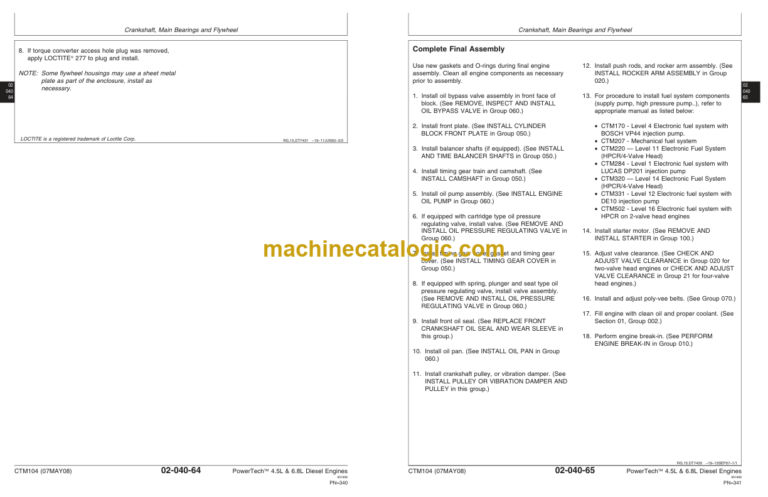 John Deere PowerTech 4.5L & 6.8L Diesel Engines Base Engine Technical Manual (CTM104)
