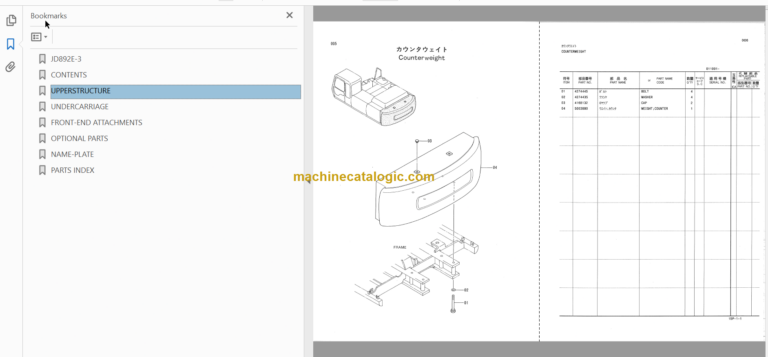 Hitachi JD892E-3 Excavator Parts Catalog & Equipment Components Parts Catalog