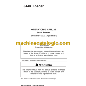 John Deere 844K Loader Operators Manual (OMT228004)