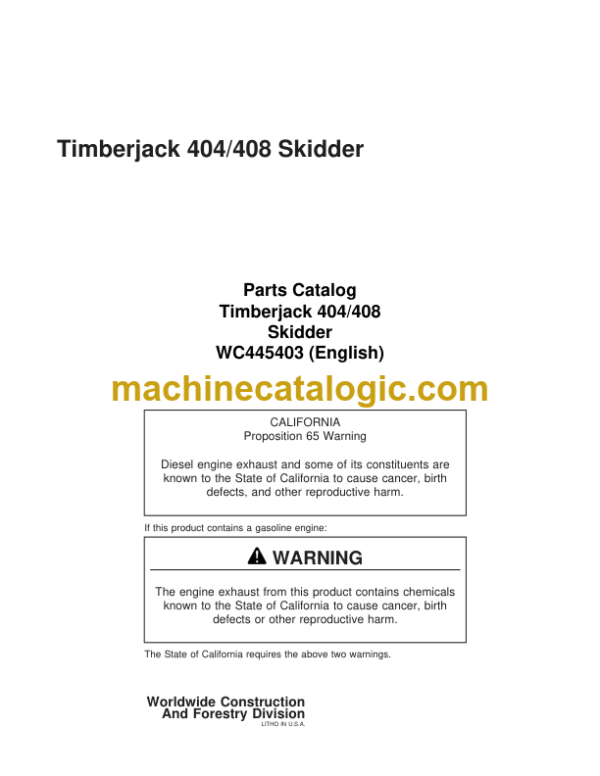 Timberjack 404 408 Skidder Parts Catalog (WC445403)