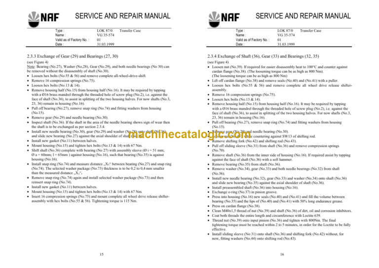 Timberjack CTM283 NAF TRANSFER CASE SERVICE MANUAL