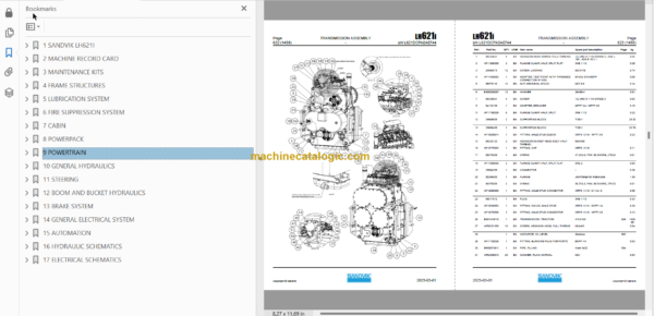 Sandvik LH621i Mining Loader Service and Parts Manual (L621DCPA0A0744)