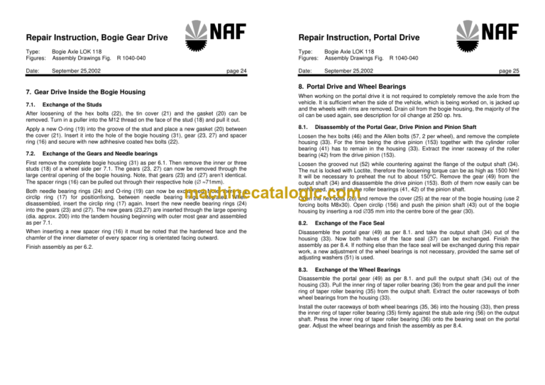 Timberjack CTM282 NAF TANDEM BOGIE AXLE Service Manual