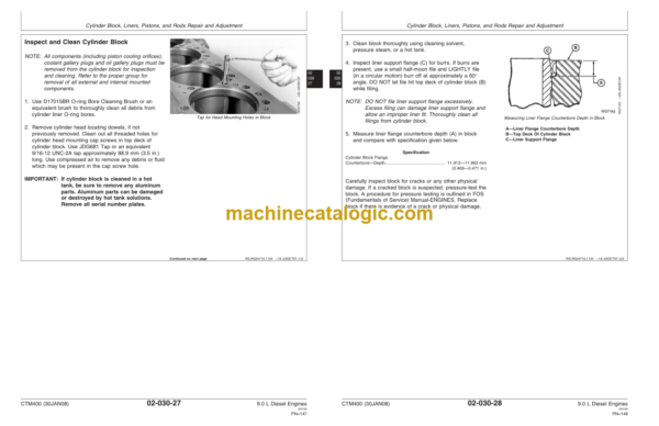 John Deere 9.0 L OEM Diesel Engines Base Engine Repair Technical Manual (CTM400)