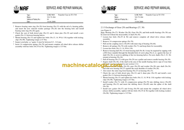 Timberjack CTM283 NAF TRANSFER CASE SERVICE MANUAL