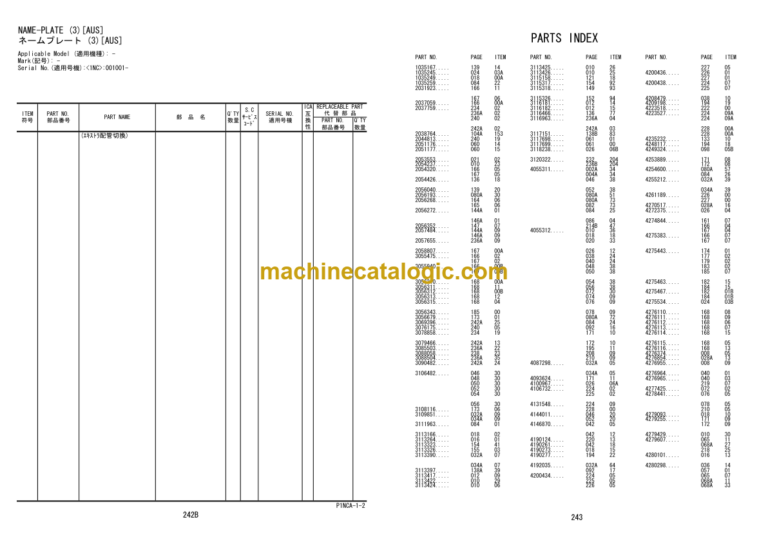 Hitachi AX14-4 Mini Excavator Parts Catalog