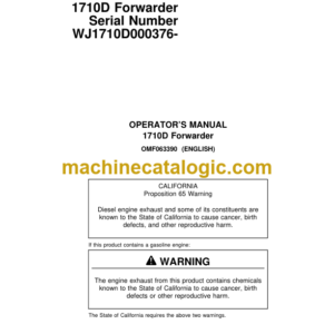 Timberjack 1710D Forwarder Operators Manual (SN WJ1710D000376-)