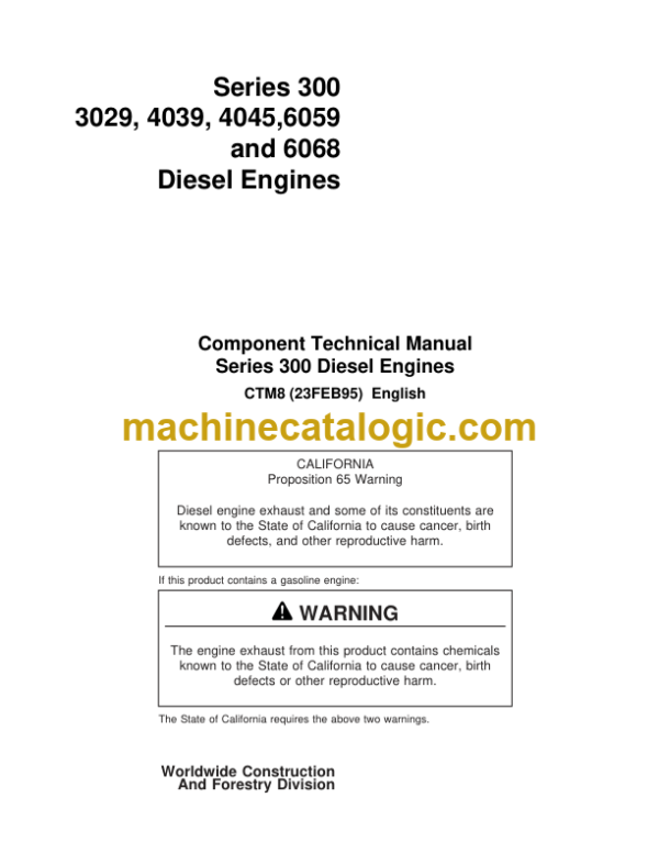 John Deere Series 300 3029 4039 4045 6059 and 6068 Diesel Engines Component Technical Manual (CTM8)
