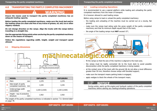 Eurocomach ESP100ZT4 ESP100UR4 Excavator Assembly Instructions