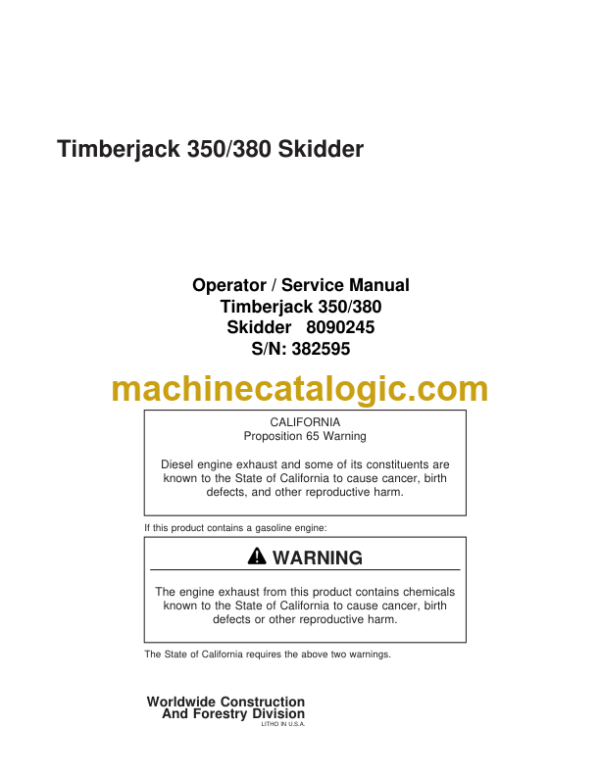 Timberjack 350 380 Skidder Operator Service Manual