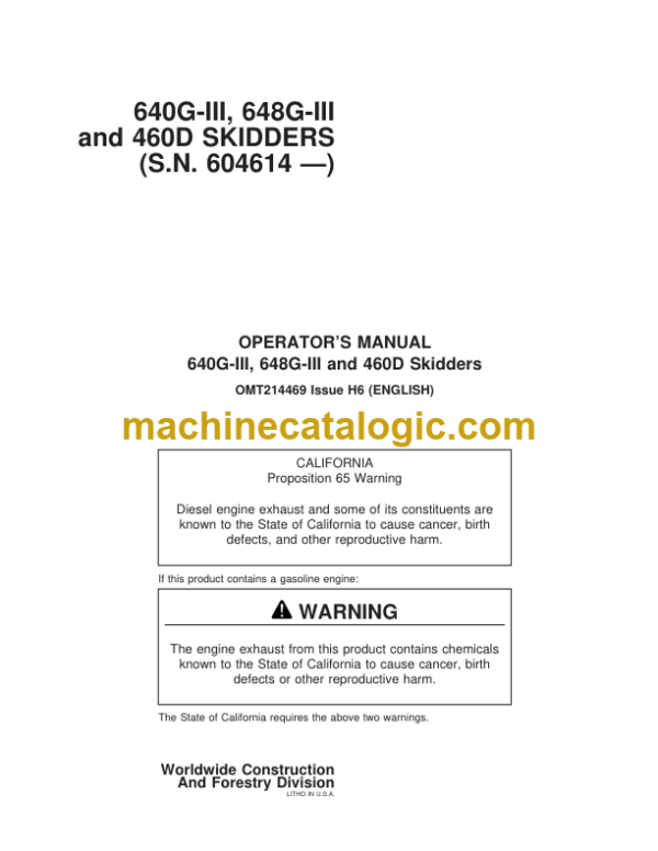 Timberjack 640G-III 648G-III and 460D Skidders Operators Manual