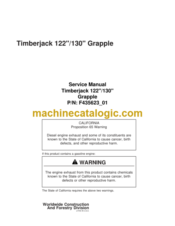 Timberjack 122 130 Grapple Service Manual