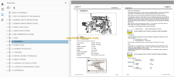 Sandvik LH517 Mining Loader Service and Parts Manual (L917D216)