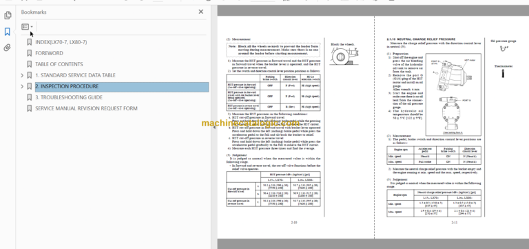 Hitachi LX70-7 LX80-7 Wheel Loader Technical and Inspection Workshop Manual