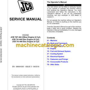 JCB T4F 444 (55kw) Engine (4 Cyl) JCB T4i 444 Elec Engine (4 Cyl) JCB T4i 448 Elec Engine (4 Cyl) Service Manual