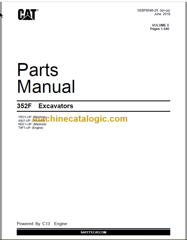 CAT 352F Excavators Parts Manual