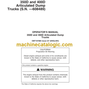 John Deere 350D and 400D Articulated Dump Trucks Operators Manual (OMT187885)