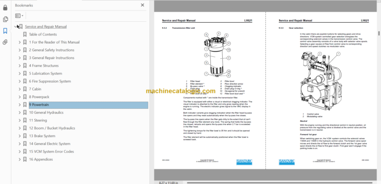 Sandvik LH621 Mining Loader Service and Parts Manual (L821D407)