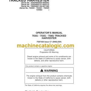 John Deere 703G 753G 759G TRACKED HARVESTER Operators Manual (F387438)