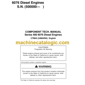 John Deere Series 400 6076 Diesel Engines Component Technical Manual (CTM42)