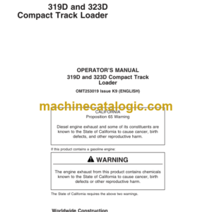 John Deere 319D and 323D Compact Track Loader Operators Manual (OMT253019)