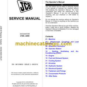 JCB 210X 220X Excavator Service Manual