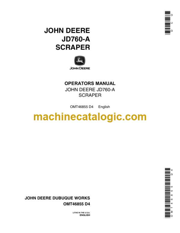 John Deere JD760-A Scraper Operators Manual (OMT46855) JD760-A Scraper INDEX: