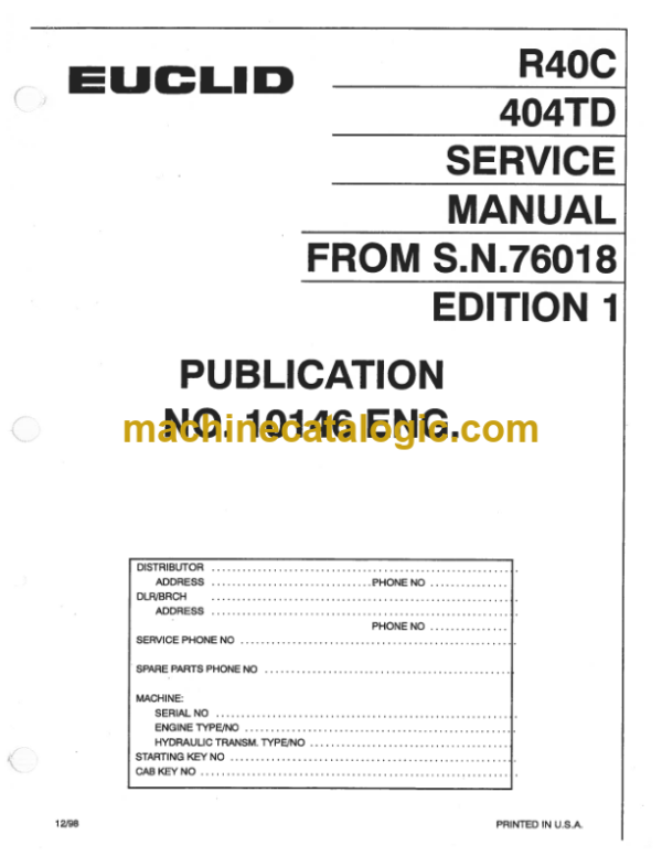 Hitachi R40C 404TD Service Manual