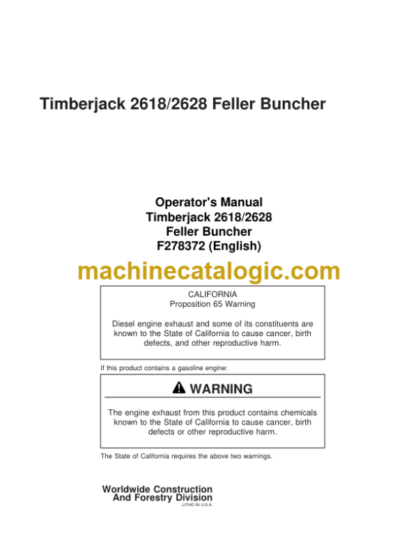 Timberjack 2618 2628 Feller Buncher Operators Manual