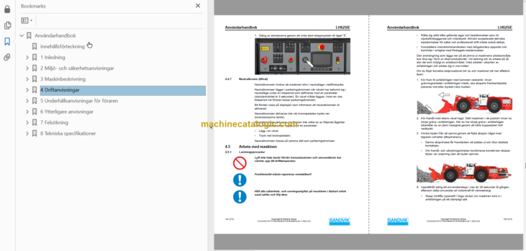 Sandvik L625ie Mining Loader Operator's and Maintenance Manual (L625ECNA0A0039 Swedish)