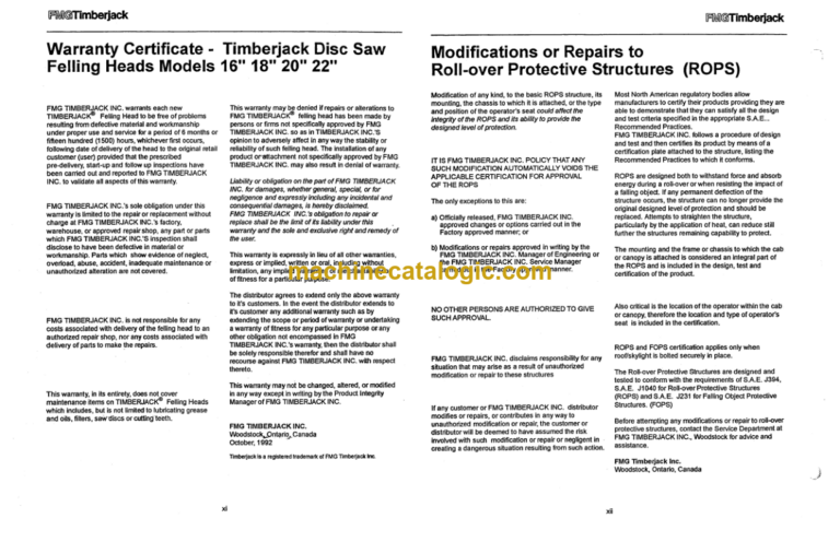 Timberjack 2618 2628 Feller Buncher Operators Manual