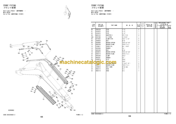 Hitachi AX10u-4 Mini Excavator Parts Catalog