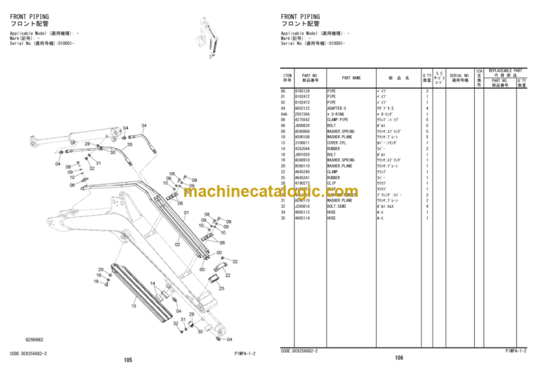 Hitachi AX10u-4 Mini Excavator Parts Catalog