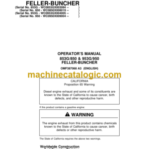 Timberjack 853G 850 & 953G 950 Feller Buncher Operators Manual