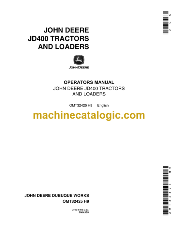 John Deere JD400 TRACTORS AND LOADERS Operators Manual (OMT32425)