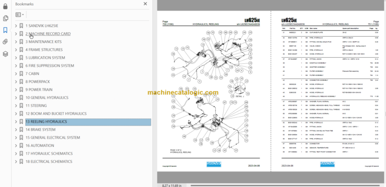 Sandvik L625ie Mining Loader Parts Manual (L625ECNA0A0039)