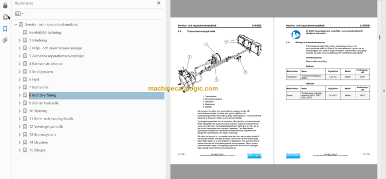 Sandvik LH625iE Mining Loader Service and Parts Manual (L625EHMA0A0036)
