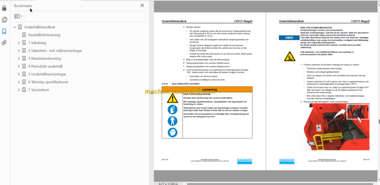 Sandvik LH517i Mining Loader Operator's and Maintenance Manual (L517DCPA0A1039 Swedish)