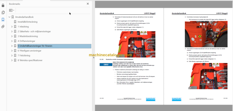 Sandvik LH517i Mining Loader Operator's and Maintenance Manual (L517DCPA0A1039 Swedish)