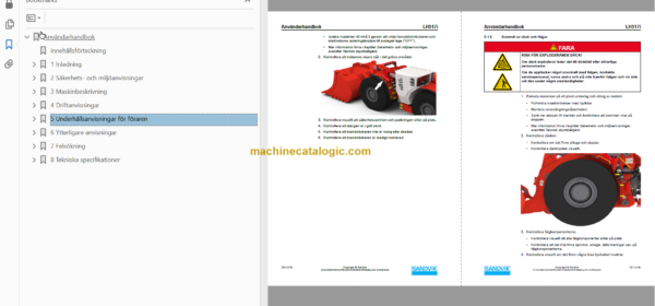 Sandvik LH517i Mining Loader Operator's and Maintenance Manual (L517DKNA0A0953 Swedish)