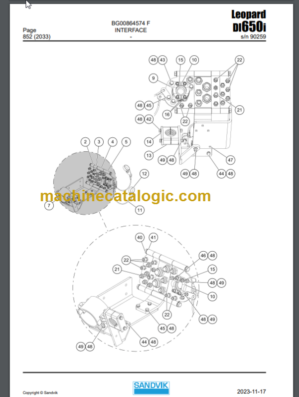 Sandvik Leopard DI650i Drill Rig Parts Manual (90259)