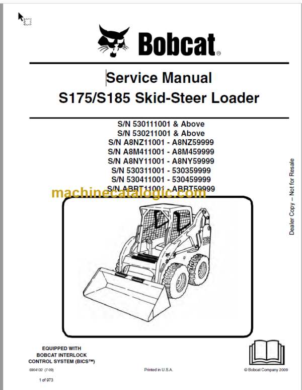 Bobcat S175 S185 Skid Steer Loader Service Manual