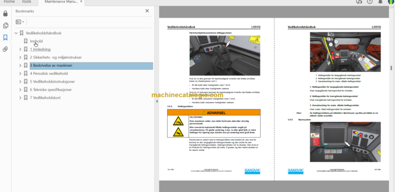Sandvik LH515i Mining Loader Operator's and Maintenance Manual (L515DJNA0A0021 Swedish)