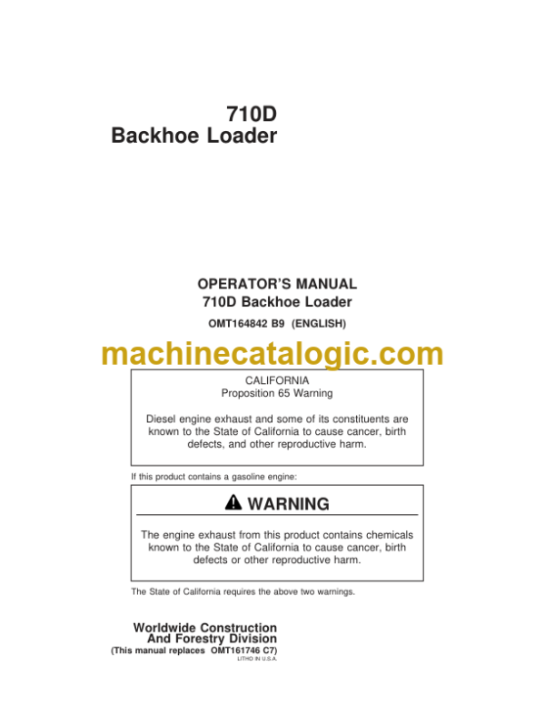 John Deere 710D Backhoe Loader Operators Manual (OMT164842)