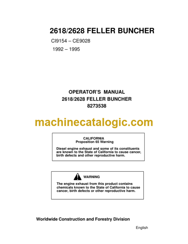 Timberjack 2618 2628 Feller Buncher Operators Manual