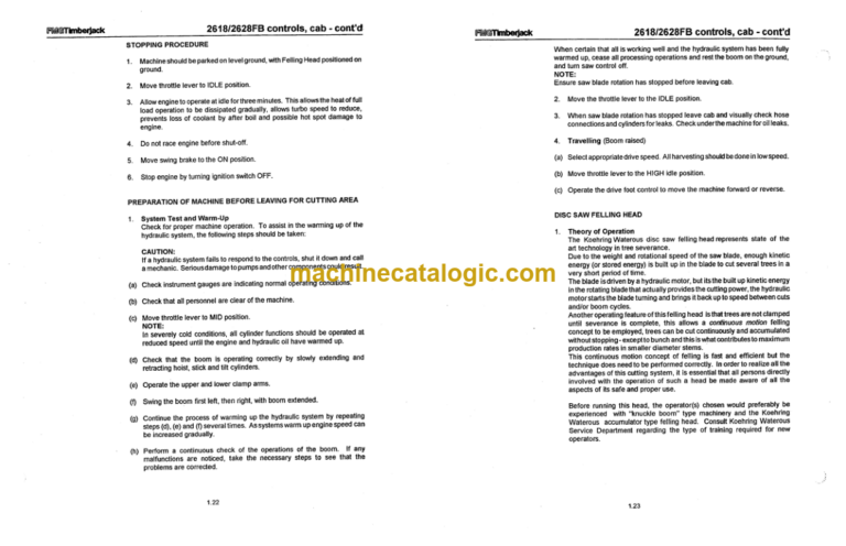 Timberjack 2618 2628 Feller Buncher Operators Manual